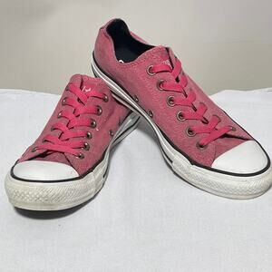 Converse All Star Sneaker Womens 8 Pink White Low Top Canvas Skater Shoes